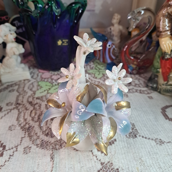 Other - Decorative Capodimonte Italian Ceramic Flower Figurine in White, Blue and Gold